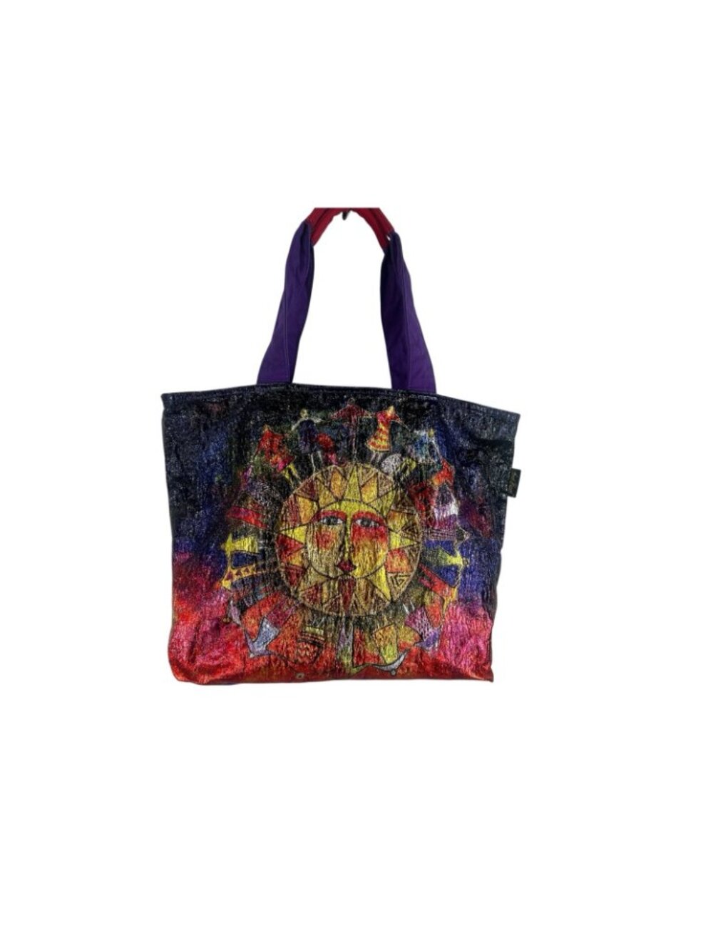 vtg Laurel Burch Harmony Under The Sun Foil Tote 19"x15" Iridescent Metallic - Picture 11 of 16